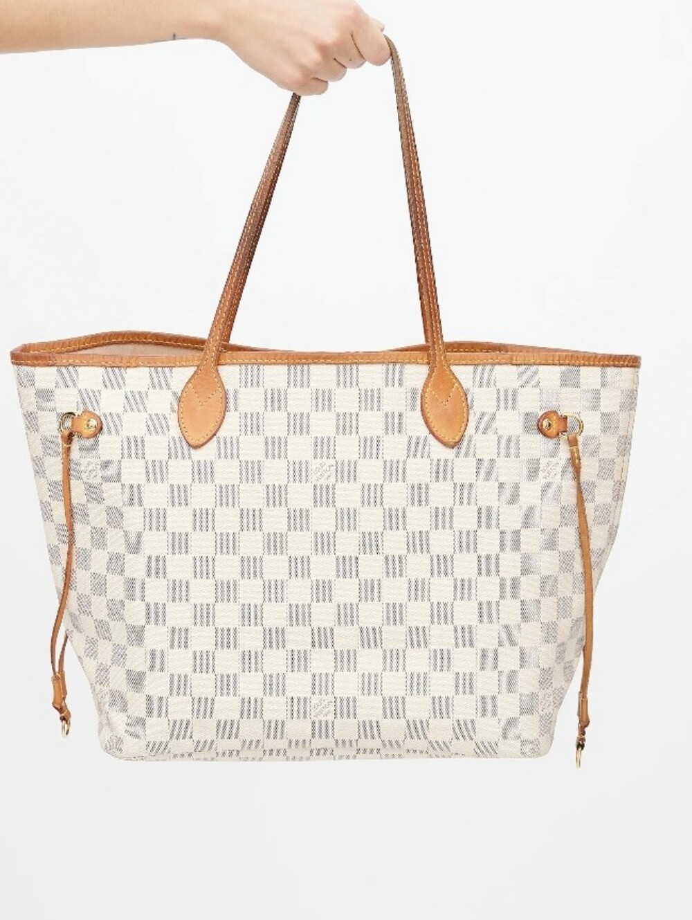 Louis Vuitton Neverfull MM Tote Bag Damier Azur Canvas Cowhide Leather